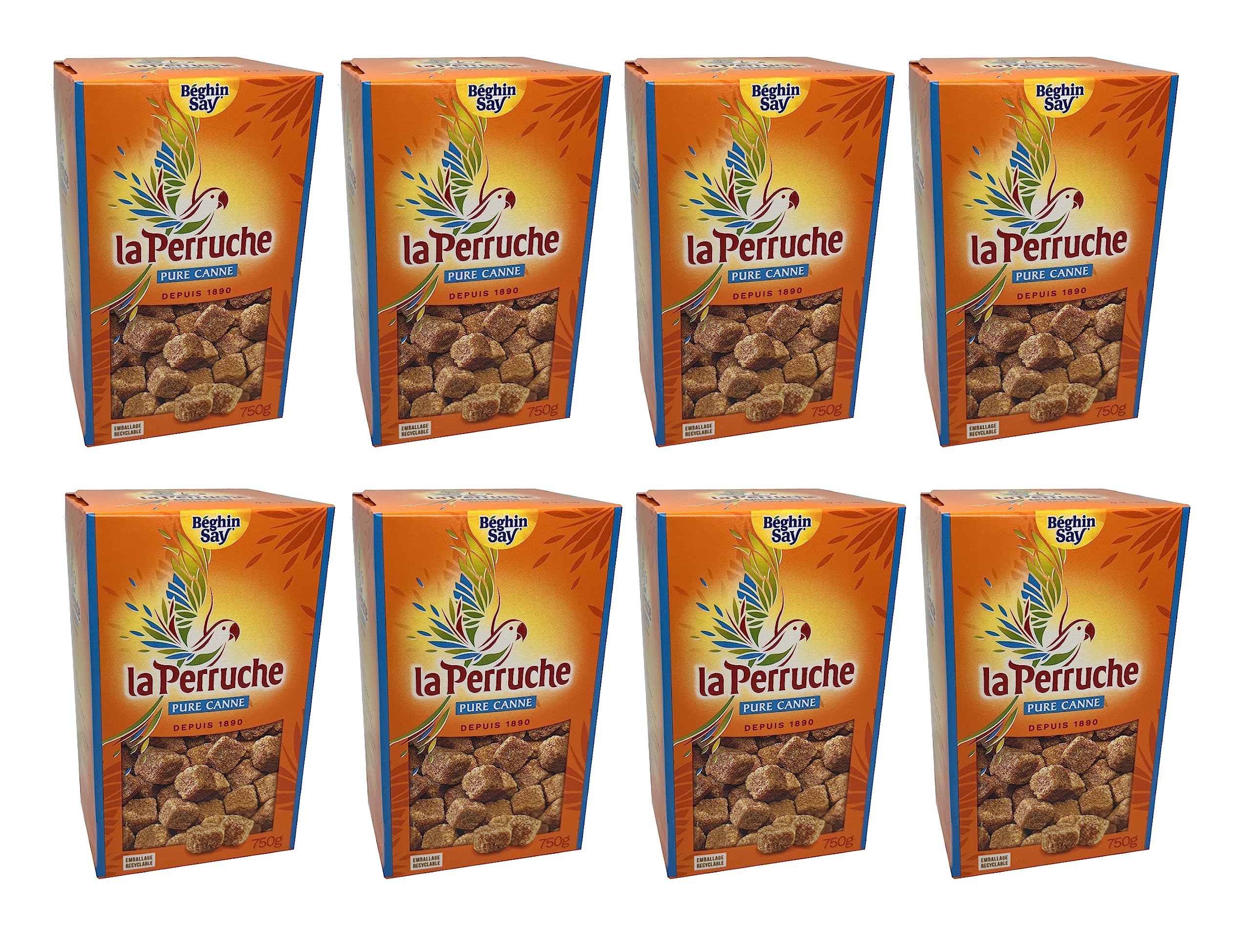 La Perruche 8x750g natürlicher brauner Zucker Rohrzucker Würfelzucker