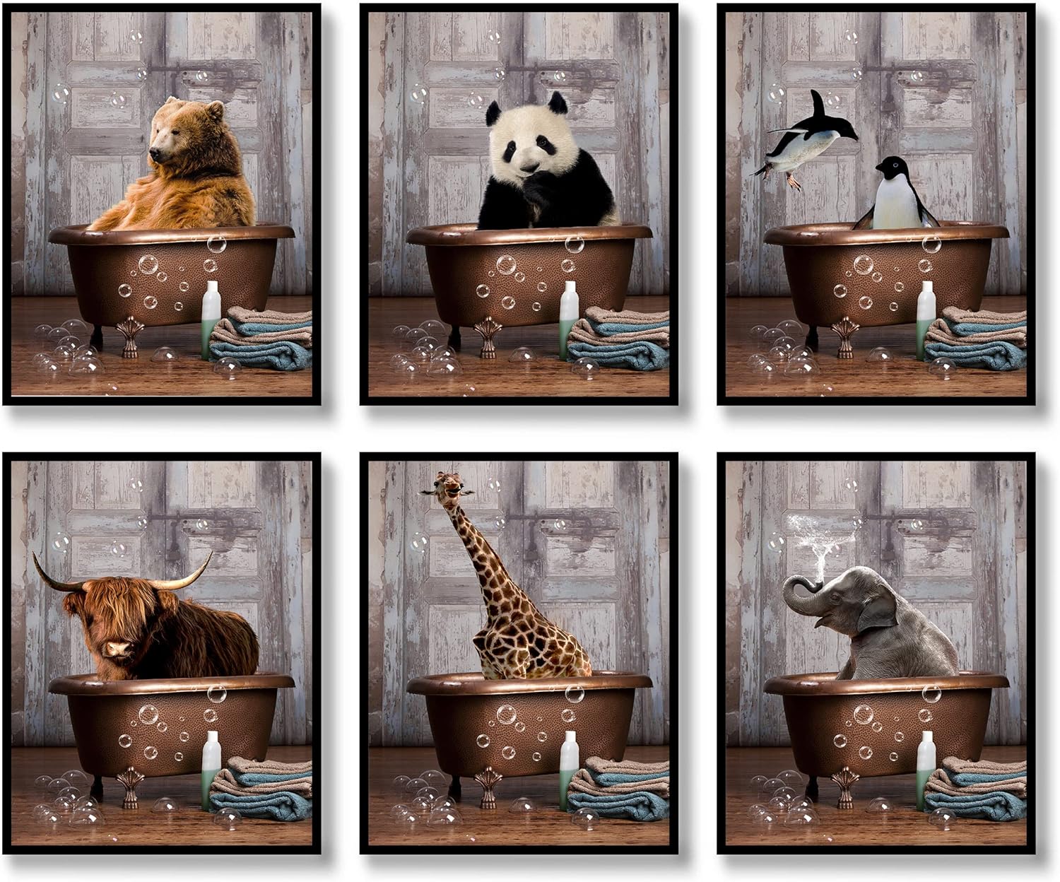 Bathroom Wall Art Animal Prints Bathroom Decor Set of 6