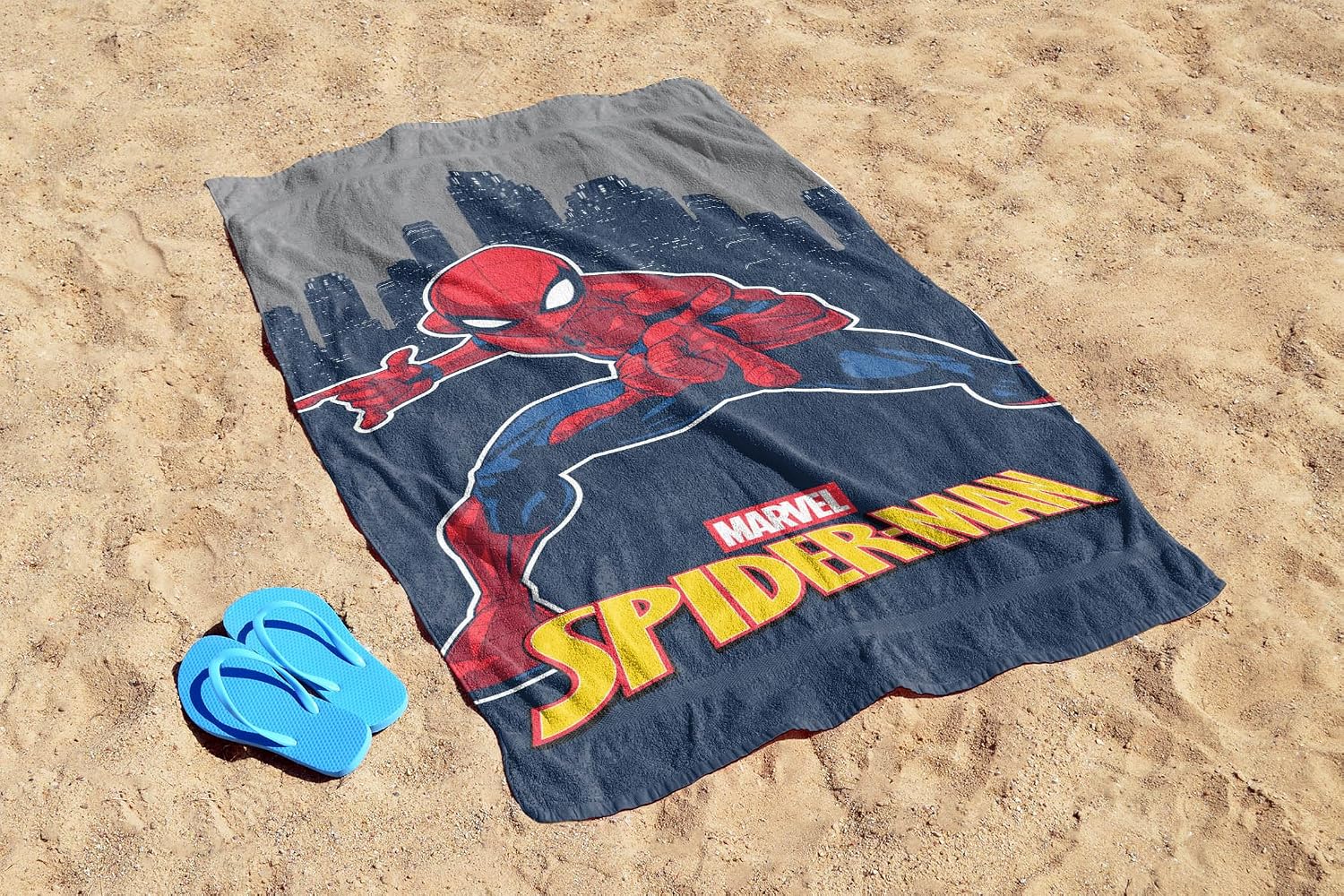 Jay Franco Beach Towel - 100% Cotton Kids Super Soft Absorbent Bath Towel, 28" x 58" Inch Lightweight for Travel, Official Licensed Product, Black - Spiderman