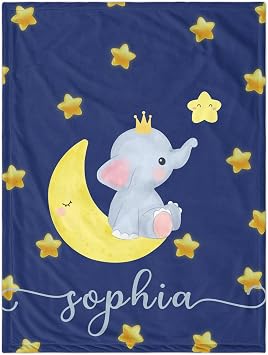 Custom Baby Blanket with Name, Personalized Elephant Swaddle Blanket for Girl, Customized Shower Gifts for Baby Girls, Christmas Easter Birthday Newborn Gifts for Kids Girls