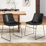 GOTMINSI Dining Chairs Set of 2&comma; 18 Inch Modern Dinner Chairs&comma; PU Leather Armless Dining Room Chairs with Sturdy Metal Legs and Upholstered Backrest for Kitchen &lpar;Black&rpar;
