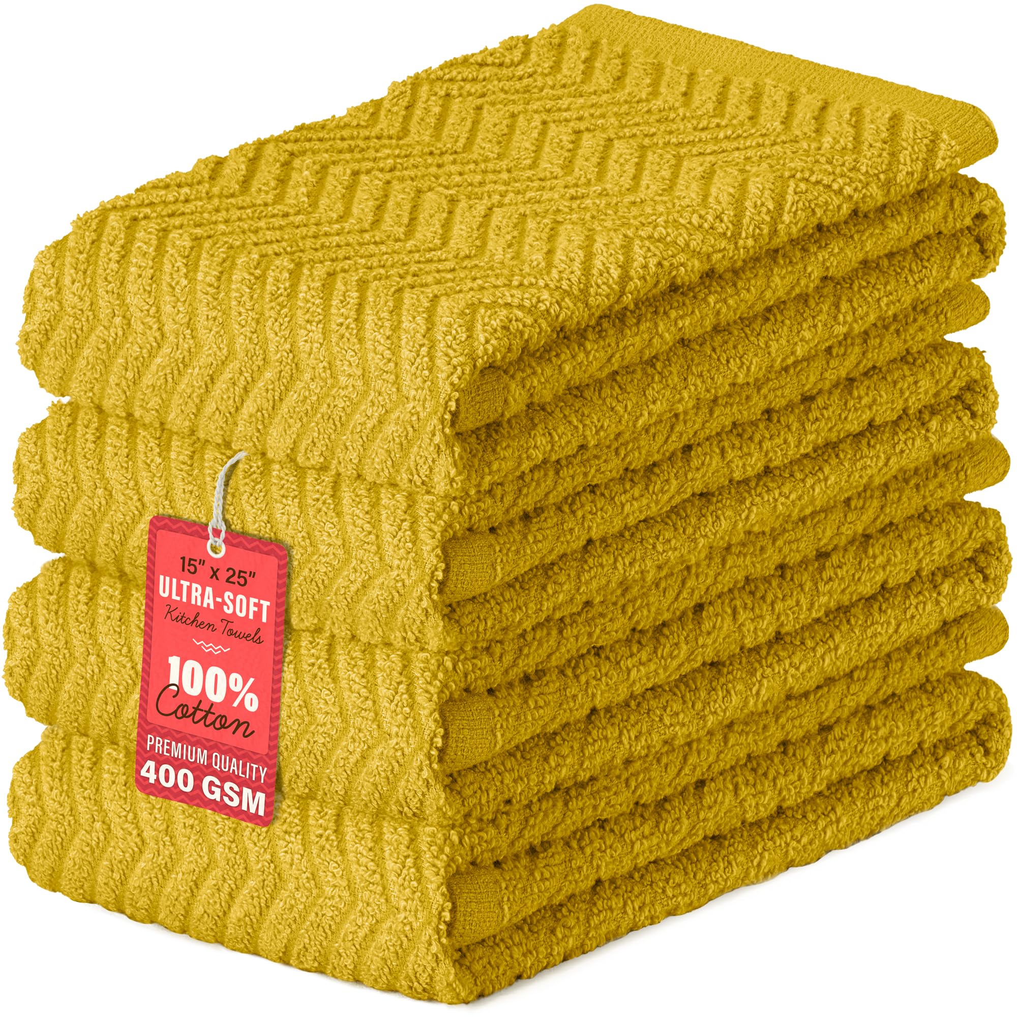 DecorRack 100% Cotton Kitchen Towels, 38 x 64 cm Absorbent Dish Cloths, Soft Lint-Free Tea Towels for Kitchen Drying, Premium Quality 400 GSM, Hand Towels Set, Pack of 4 (Yellow) — image 1