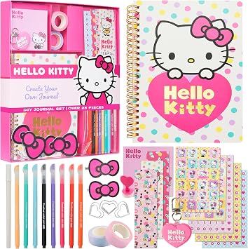 Hello Kitty Sanrio DIY Journal Kit for Girls Tweens, A5 Spiral Notebook with Stickers, Stationery Set, Cute Art & Crafts Supplies, Diary Set, Kawaii Anime Gifts for Girls Pink Hello Kitty