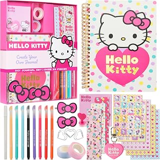 Sanrio DIY Journal Kit for Girls Tweens, A5 Spiral Notebook with Stickers, Stationery Set, Cute Art & Crafts Supplies, Diary Set, Kawaii Anime Gifts for Girls (Pink Hello Kitty)