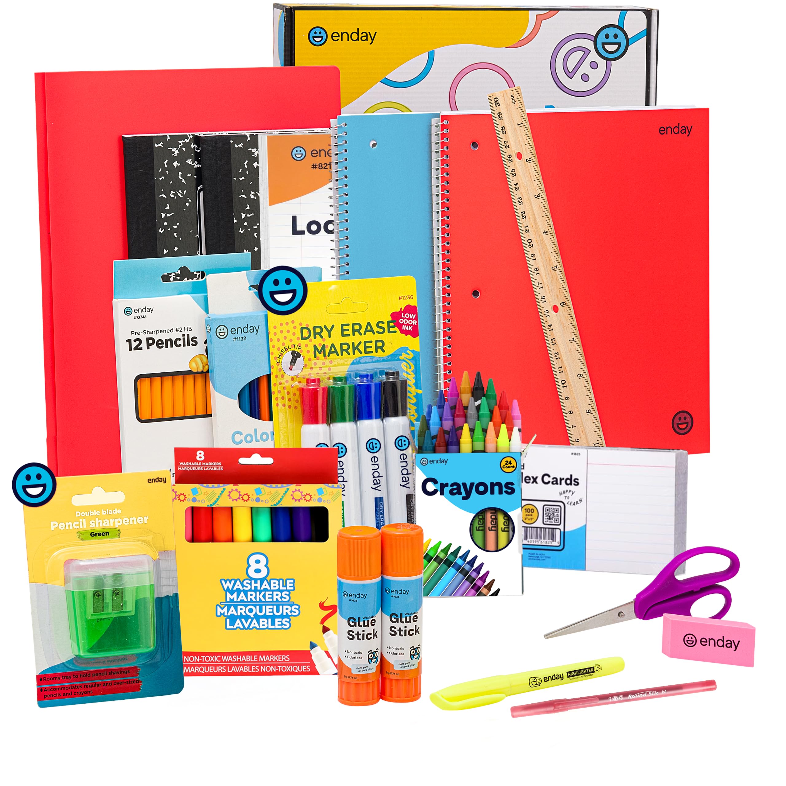 Kit de fournitures scolaires de 2e et 3e classe Enday - Kit de rentrée scolaire de 74 pièces - Fournitures scolaires de qualité supérieure pour enfants pour filles et garçons - Fournitures scolaires