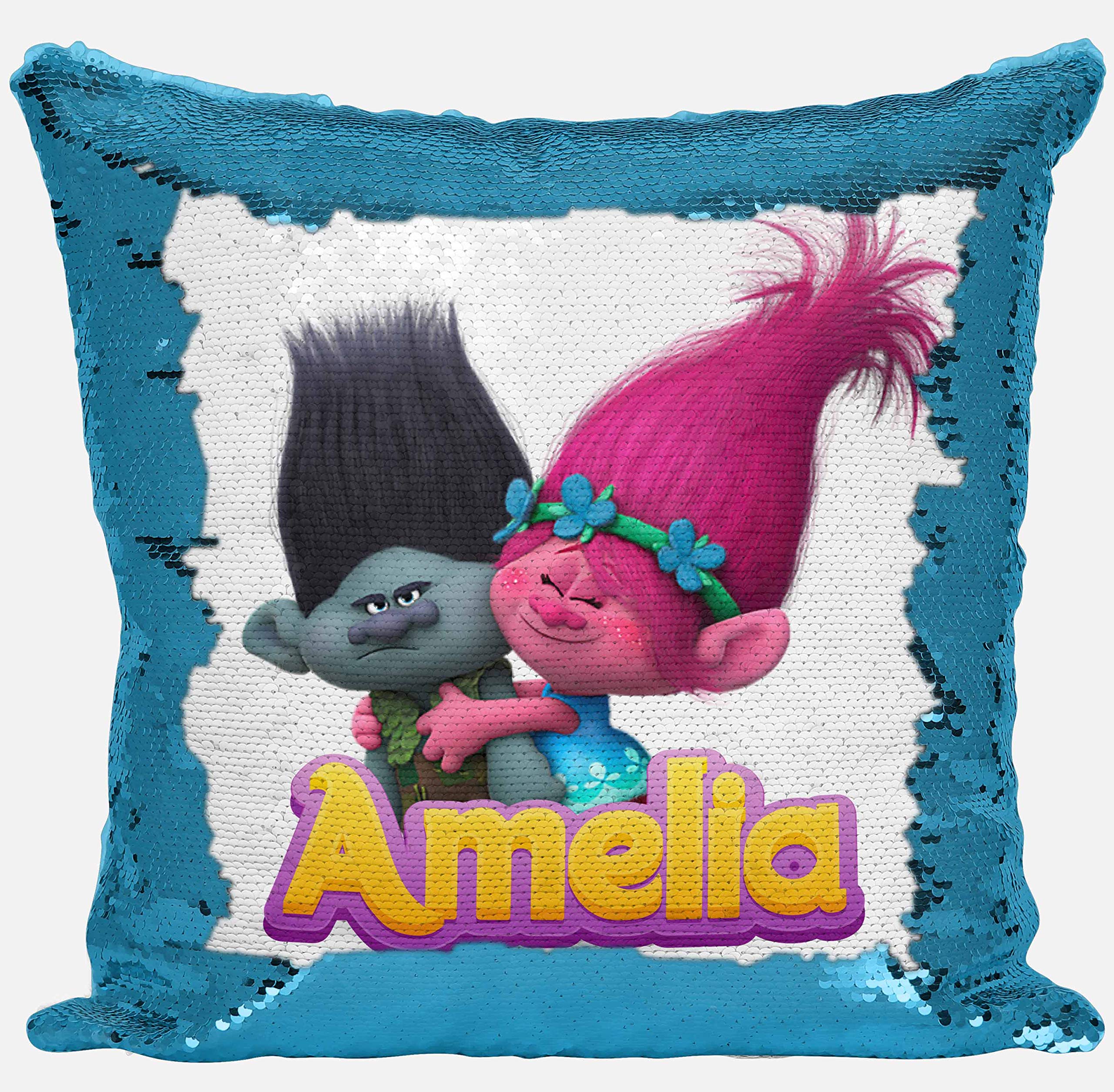 DAILY GIFTS Personalised Trolls Any Name Magic Reveal Sequin Cushion Cover Gift (Case Only)