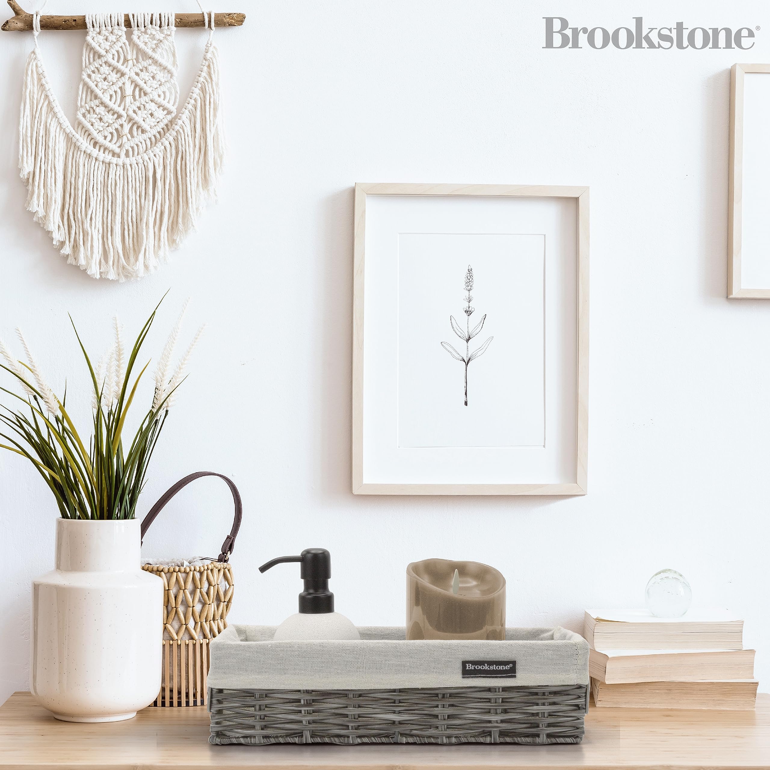 BROOKSTONE [2 PIECE SET] Wicker Storage Basket with Crafted Side Handles, Boho Organization and Storage, Woven Decorative Shelf Bin, Over the Toilet Paper Reserve, Suitable for Any Home Décor Style