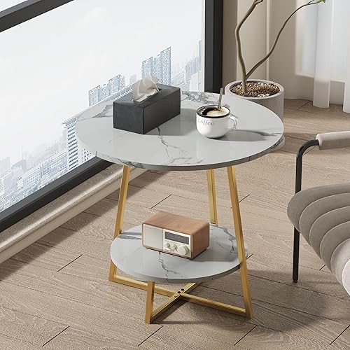 Miniatura 7 de DUMMUP Mesas de centro redondas de decoración moderna para muebles de sala de estar, mesa auxiliar pequeña junto a la cama o sofá, bandeja de madera