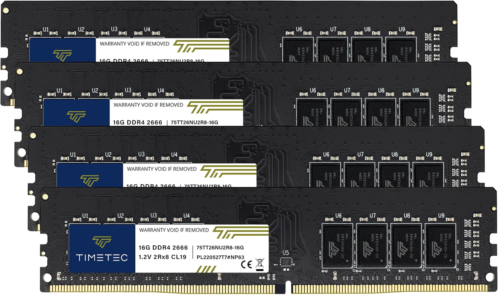 Timetec 64GB KIT (4x16GB) DDR4 2666MHz (PC4-2666V) PC4-21300 UDIMM Desktop RAM – 288-Pin 1.2V CL19 Non-ECC Unbuffered DIMM Memory Module Upgrade