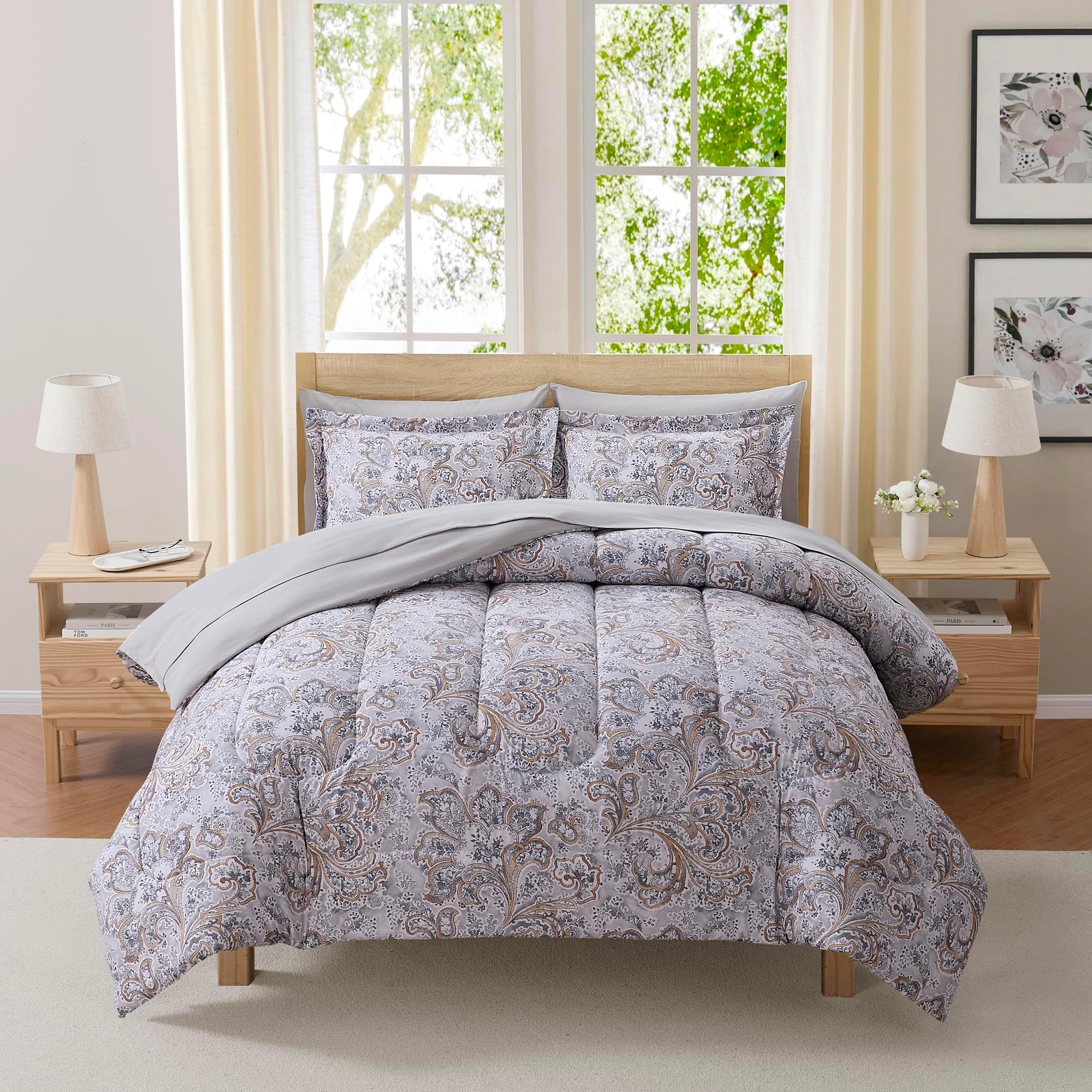 Paisley Comforter Set Queen with Sheets Bed in a Bag – Deep Pocket Fitted Sheet with Elastic Corners, Cozy Comforter, Pillowcases & Shams – Soft Microfiber All Season Bedding – Machine Washable