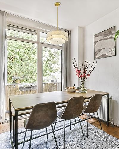 Miniatura 7 de VONLUCE Candelabros modernos, candelabros de tambor de 18 pulgadas con pantalla de tela de 2 capas, lámpara colgante de 4 luces con bases E26,