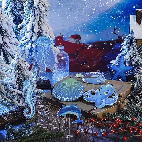 Miniatura 4 de 32 adornos de madera de verano para colgar con temática oceánica, estrellas de mar, tortugas marinas, medusas y conchas marinas, adornos colgantes