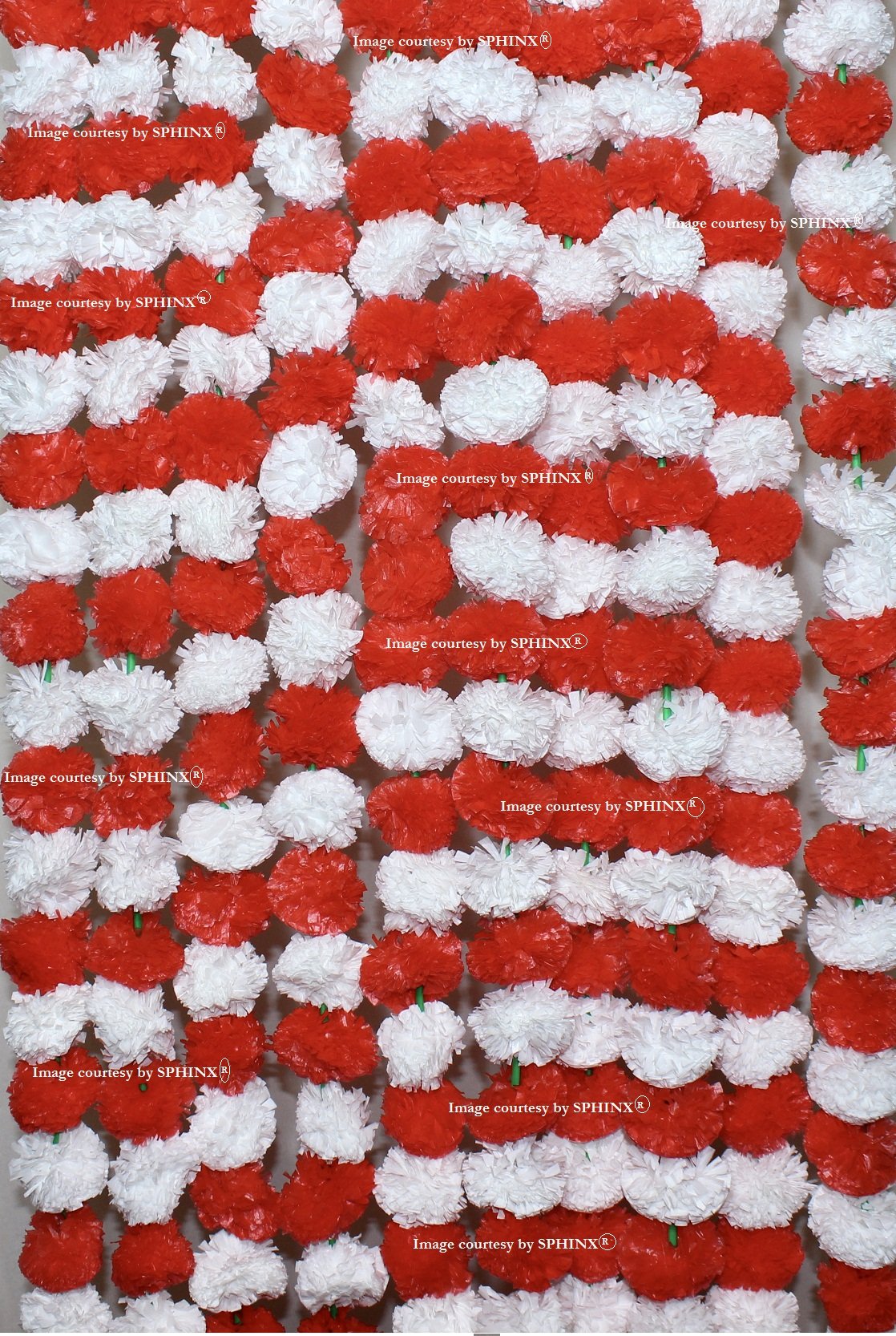 Sphinx Artificial Marigold Fluffy Flowers Garlands for Decoration - Pack of 5 (White & Red)