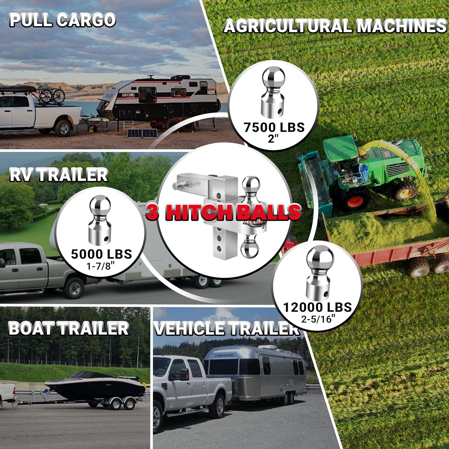 Uriah Products Aluma Tow Adjustable Lightweight Aluminum Alloy Trailer Hitch Interchangeable Ball Mount with 6 Inch Drop Distance