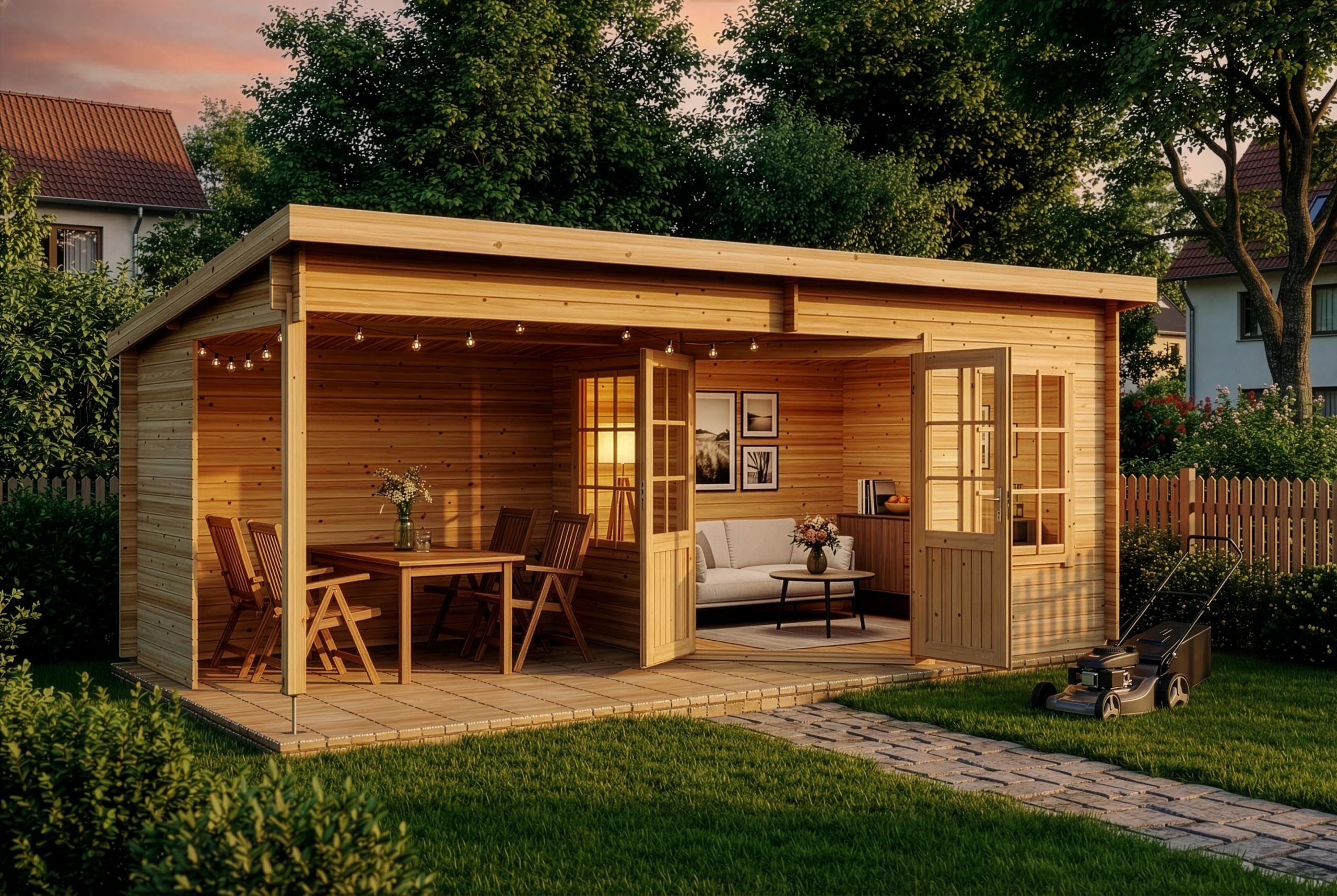 Alpholz Gartenhaus Carl-28 aus Massiv Holz, Gerätehaus mit 28 mm Wandstärke, Garten Holzhaus inklusive Montagematerial, Geräteschuppen 598 x 300 cm, Pultdach