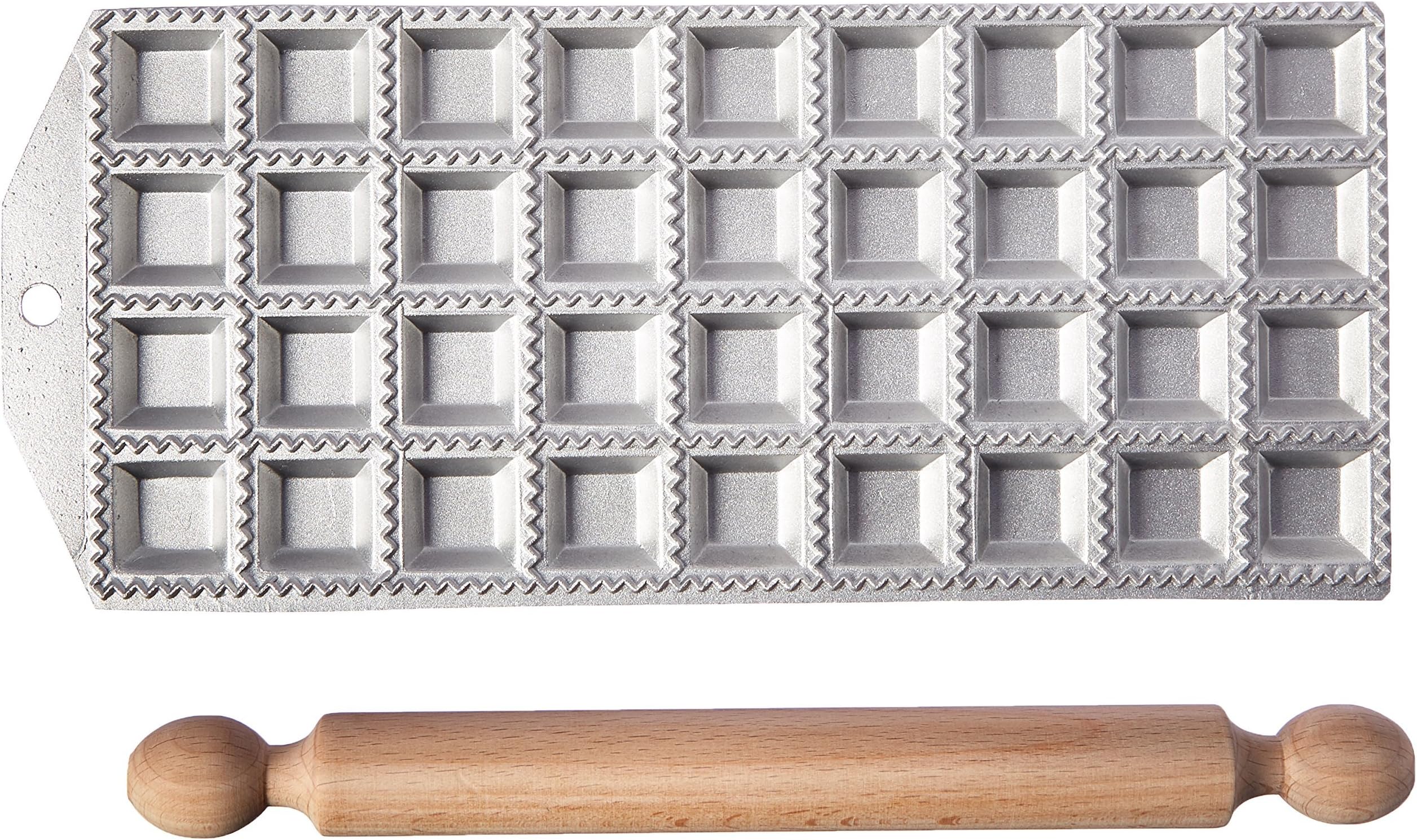 Eppicotispai 36 Holes Aluminum Square Ravioli Maker with Rolling Pin