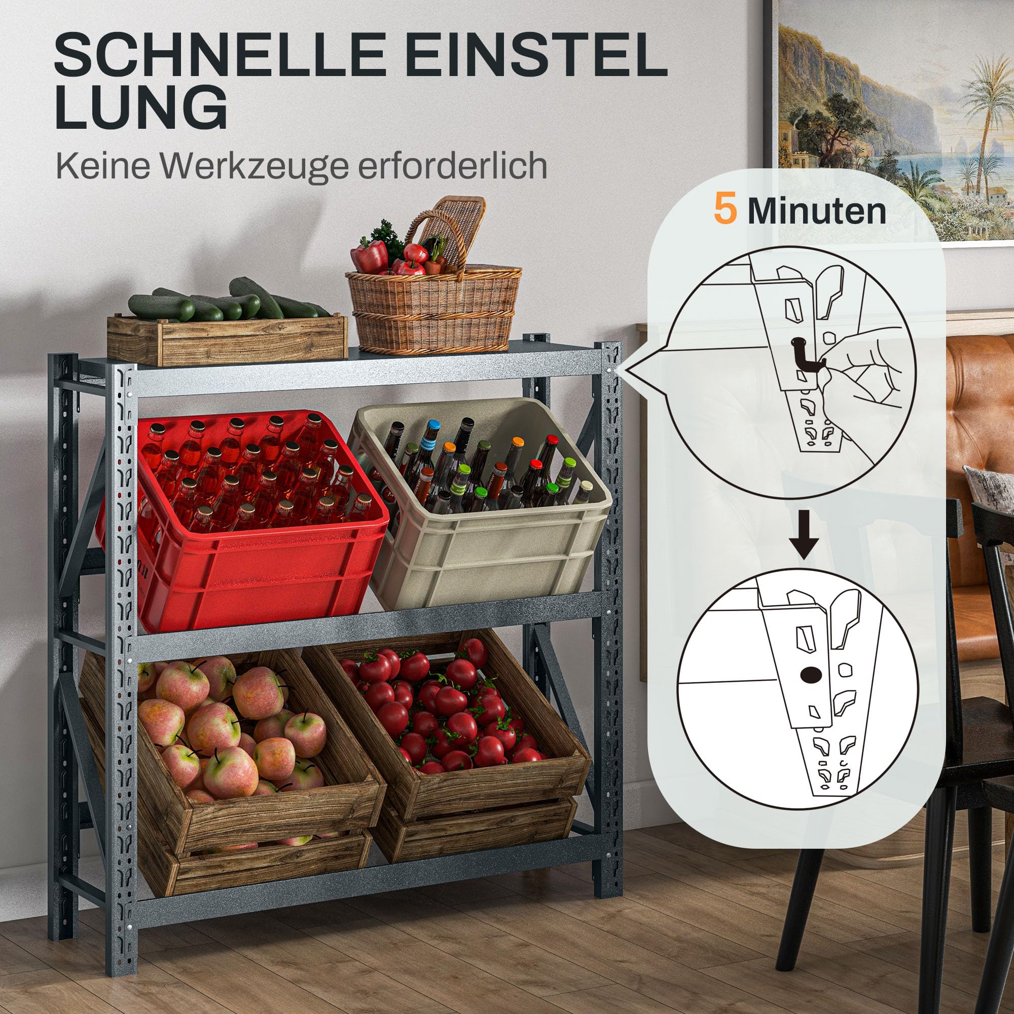 HOMCOM Getränkekistenregal für 6 Kisten, Freistehend Kistenregal mit Ablage, Getränkeregal mit Verstellbar Regalhöhe, Kippschutz, 110 x 30 x 110 cm, Stahl, Grau