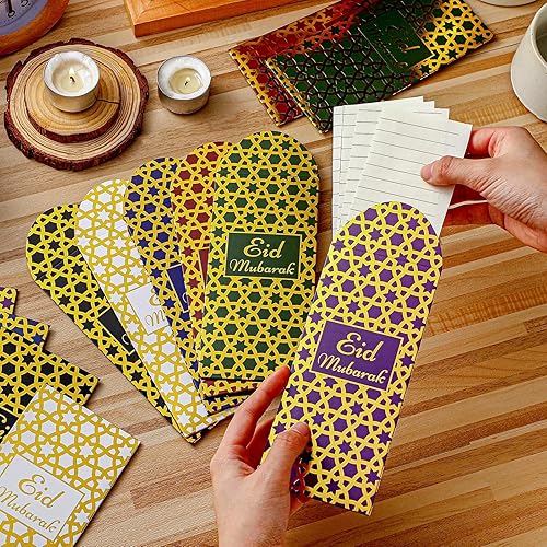 Miniatura 3 de Jetec 48 sobres de dinero Eid Mubarak para regalos en efectivo, sobres de dinero Eid con diseño de impresión de lámina dorada, tarjeteros de regalo