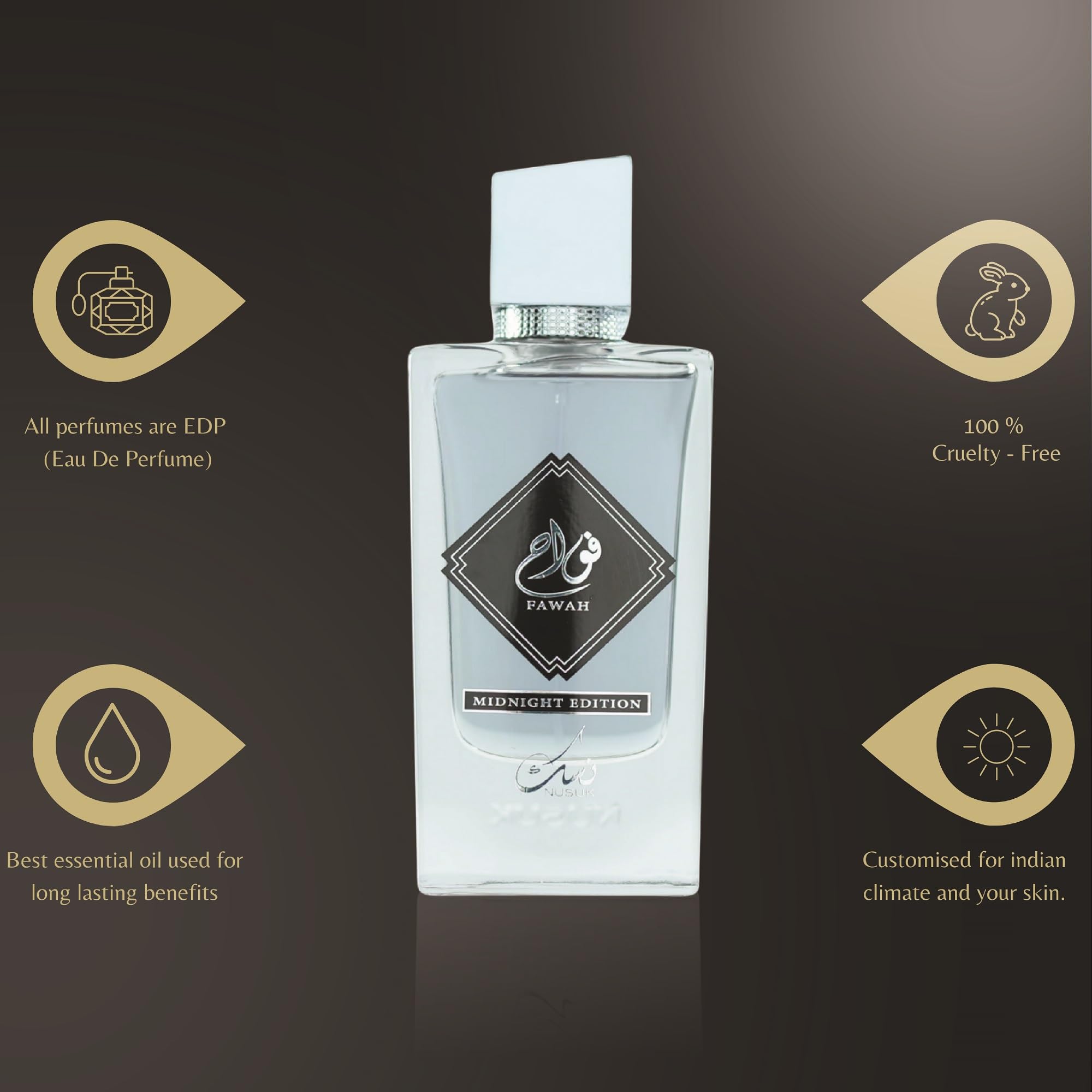 Nusuk Fawah Midnight Eau De Parfum Unisex, 100ml, Long-Lasting