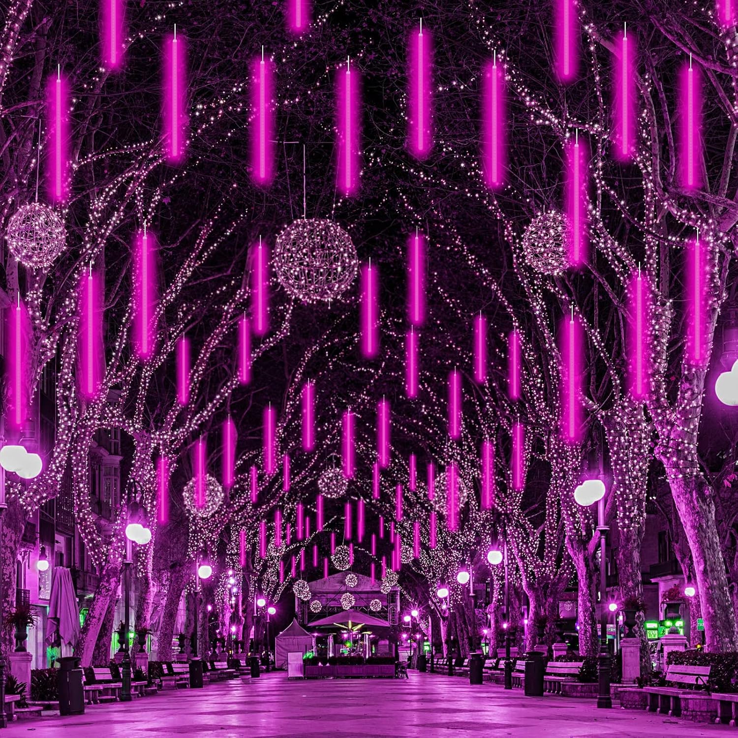 Falling Rain Drop 50cm 10 Tubes 540 LED High Brightness Christmas Lights Cascading Icicle String Light for Indoor Outdoor Wedding Garden Tree Home Decor, Purple