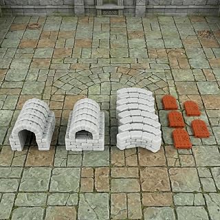 AUSPDICE Paredes de mazmorra, accesorios de terreno DND de 28 mm para juegos de rol de mesa | Marcos de Puertas, Puertas, Ventanas y Paredes Curvas para RPGs, Wargaming, Regalos de Navidad y Halloween, FF204-Paquete de Expansión 3