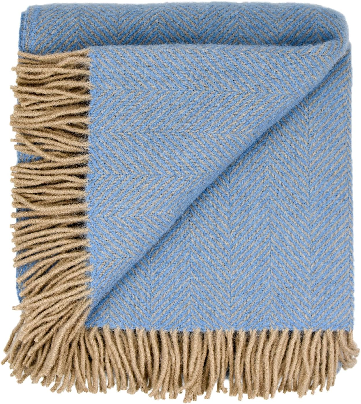 Uр Tо 60% оƒƒ Highland Tweeds Herringbone 100% Pure New Wool Throw ~ Peconic Blue ~