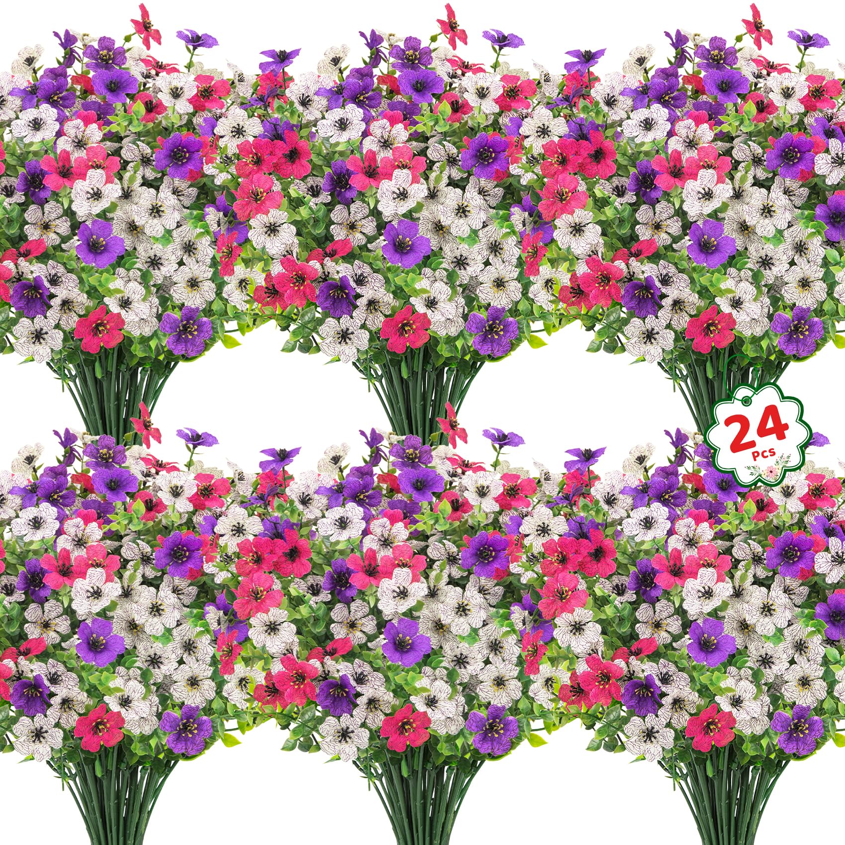 Woltoy Künstliche Blumen 24 Stück kunstblumen, Frühling Künstlicher Blumenstrauß Outdoor Balkonpflanzen Veilchen in 3 Farben (Weiß, Lila, Magenta), Langlebige Kunstblumen für die Innendekoration