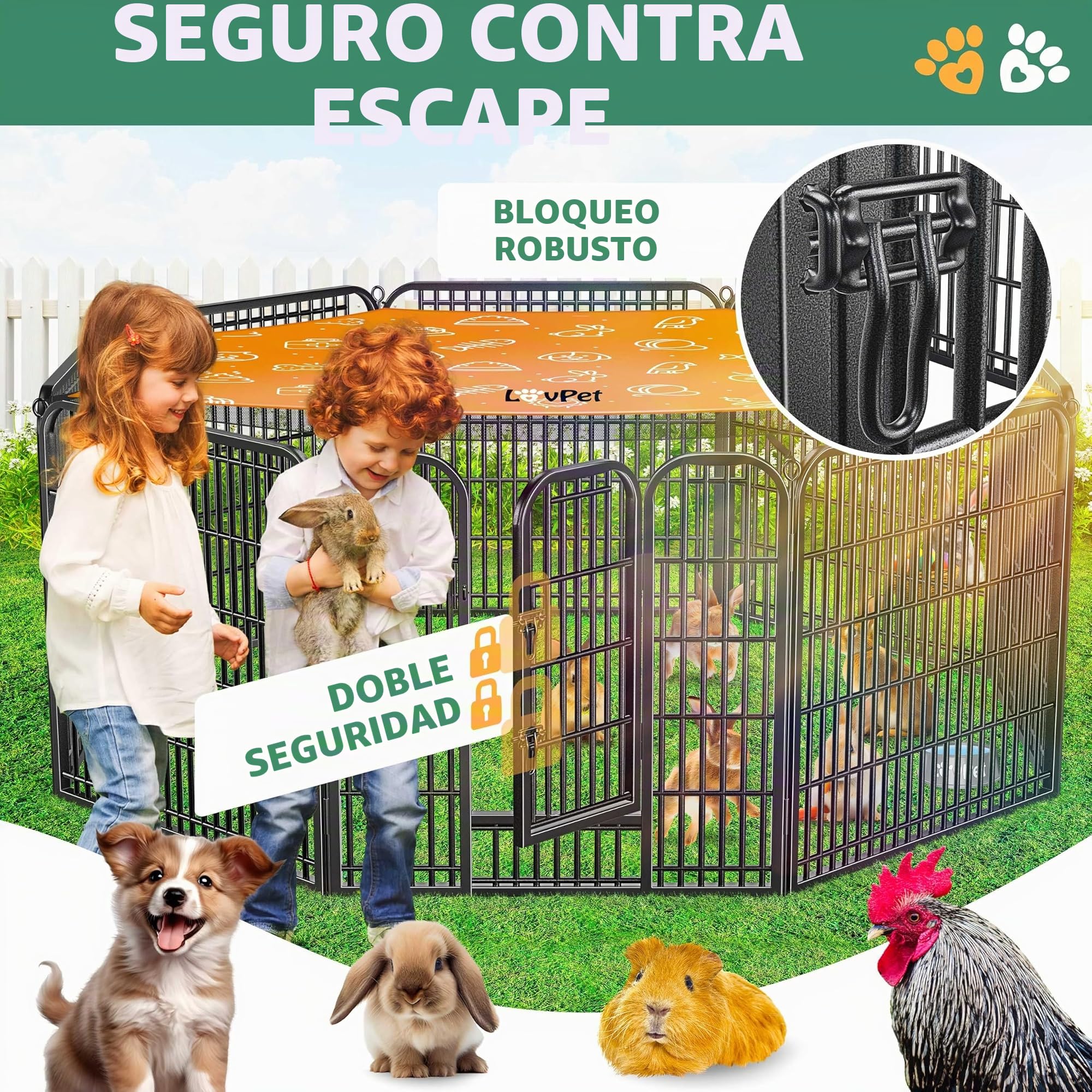 LOVPET® Parque Plegable para Mascotas | Corralito Resistente con Puerta para Perros, Gatos, Cachorros, Conejos, Cobayas, Negro - XXL (con Cubierta)
