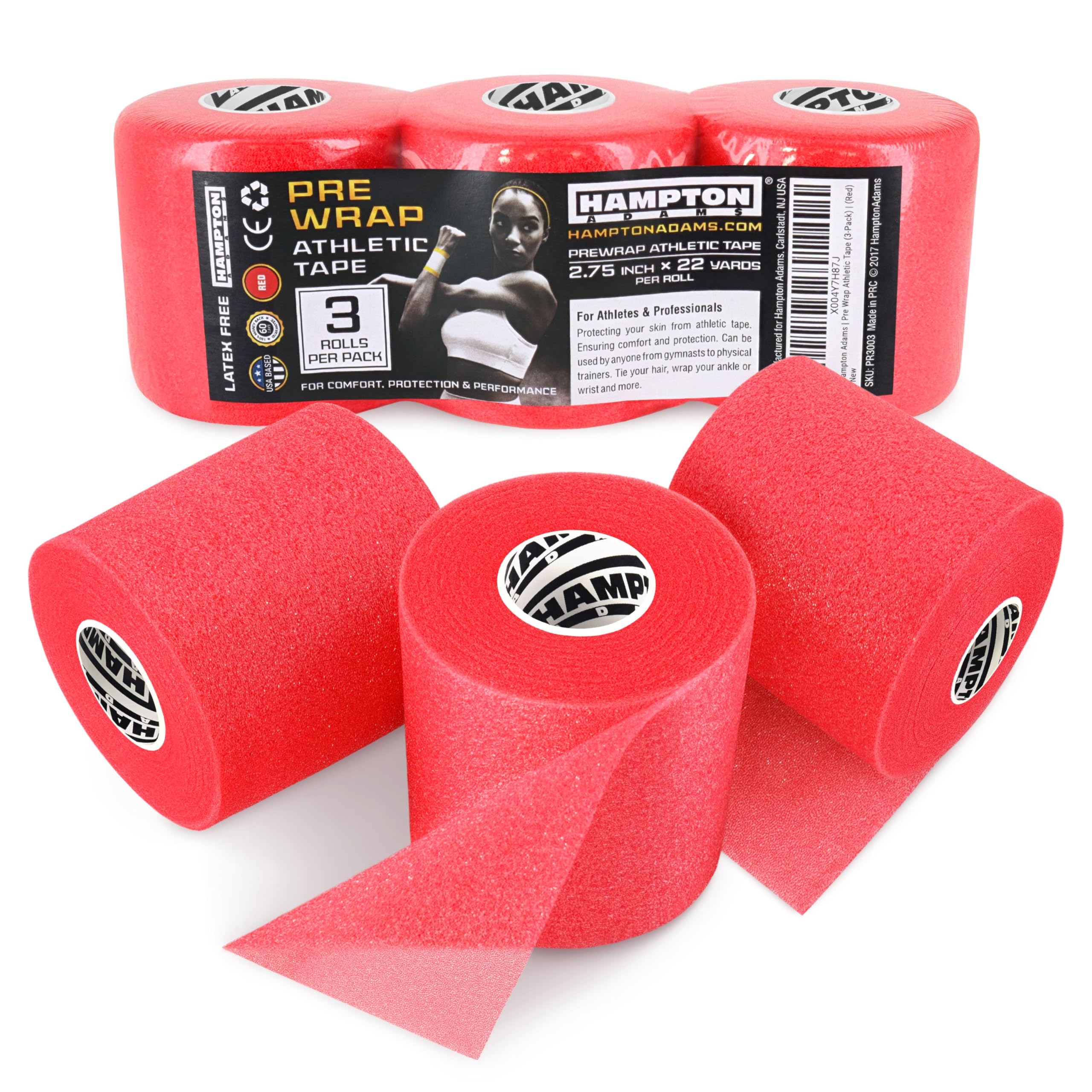 Hampton Adams Pre Wrap Athletic Tape, Non Slip Grip, No Fray Underwrap