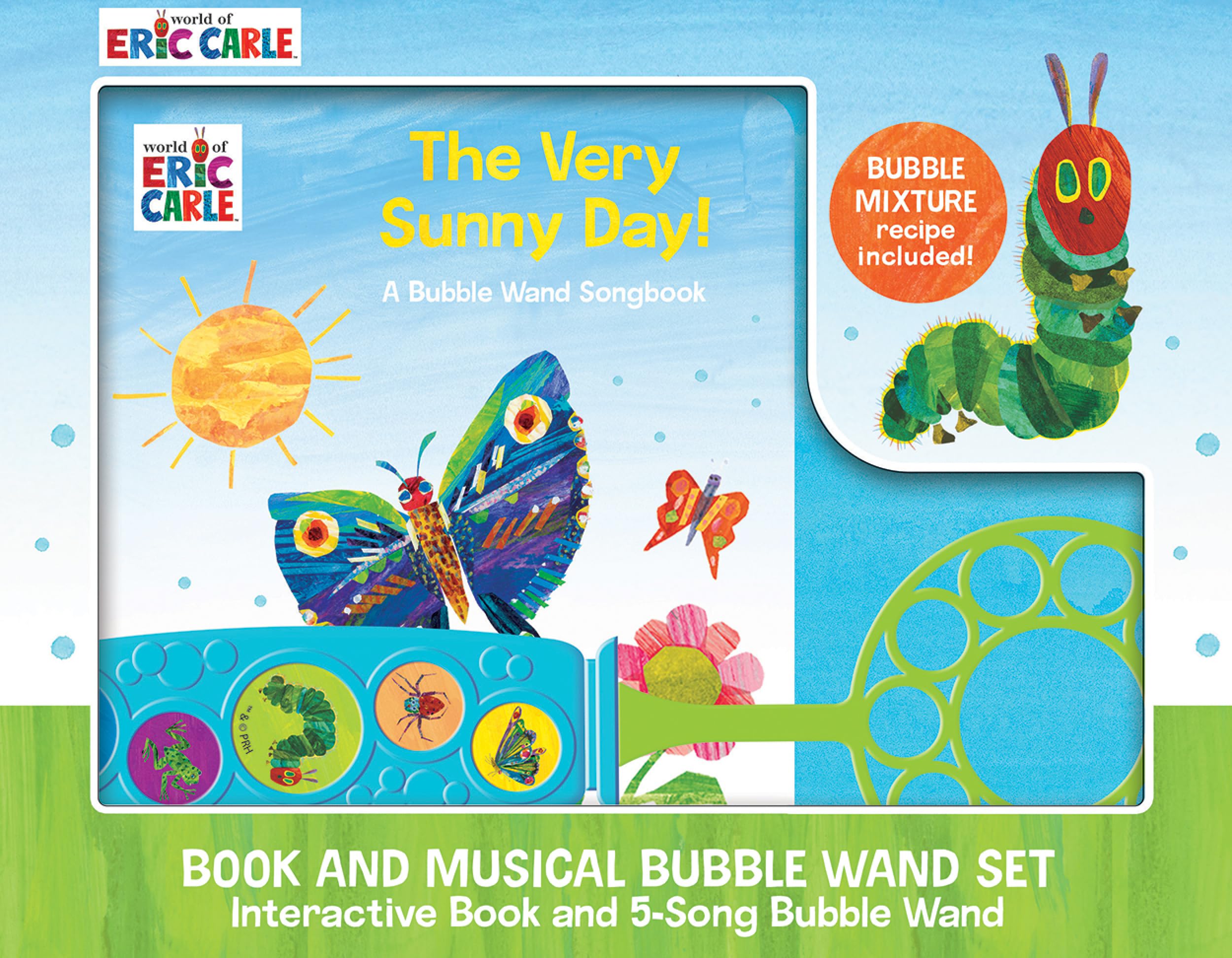 World of Eric Carle, The Very Sunny Day! Book and Musical Bubble Wand Sound Book Set - Toy Bubble Wand Plays 5 Songs - PI Kids