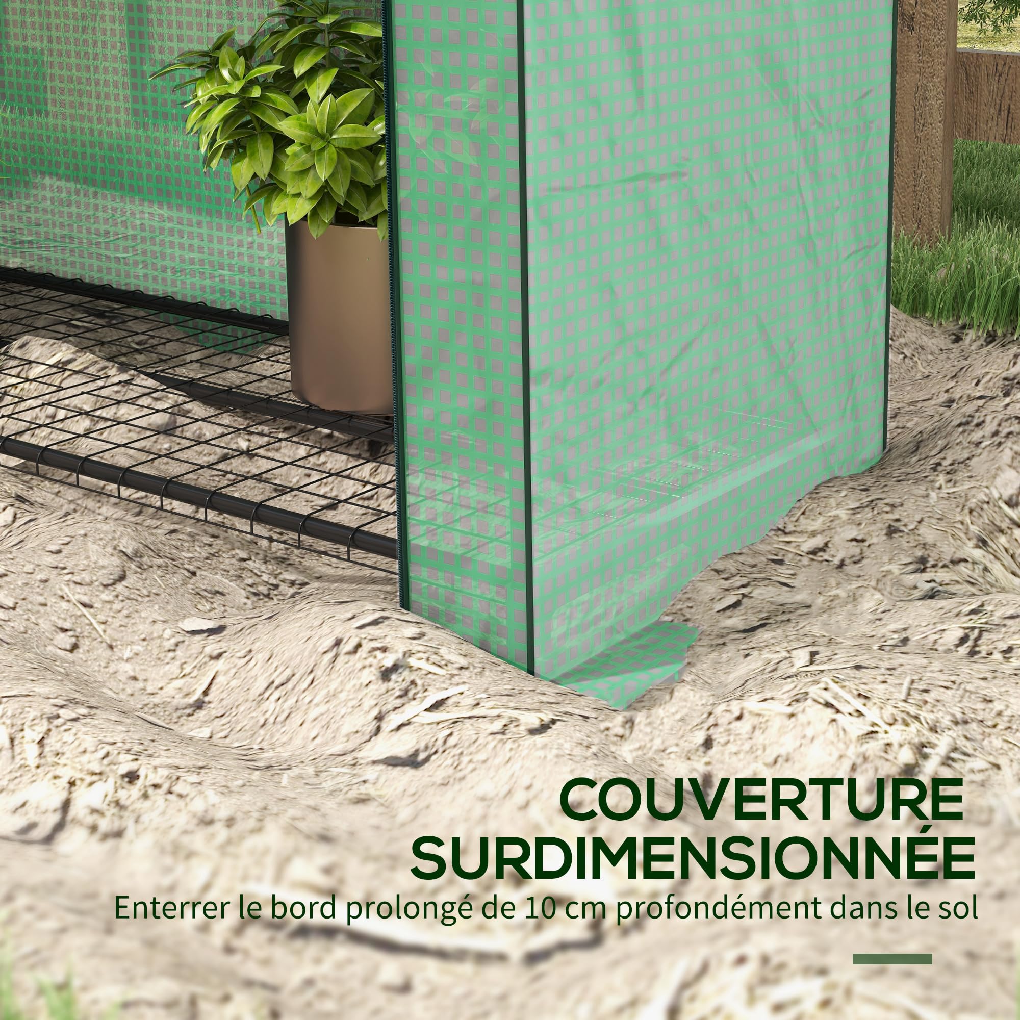 Outsunny 4-stöckiges PE-Gewächshaus verstärkt 170x120x50 cm Grün | Tragbares Gewächshaus für Innen und Außen, aufrollbare Tür, Drahtregale