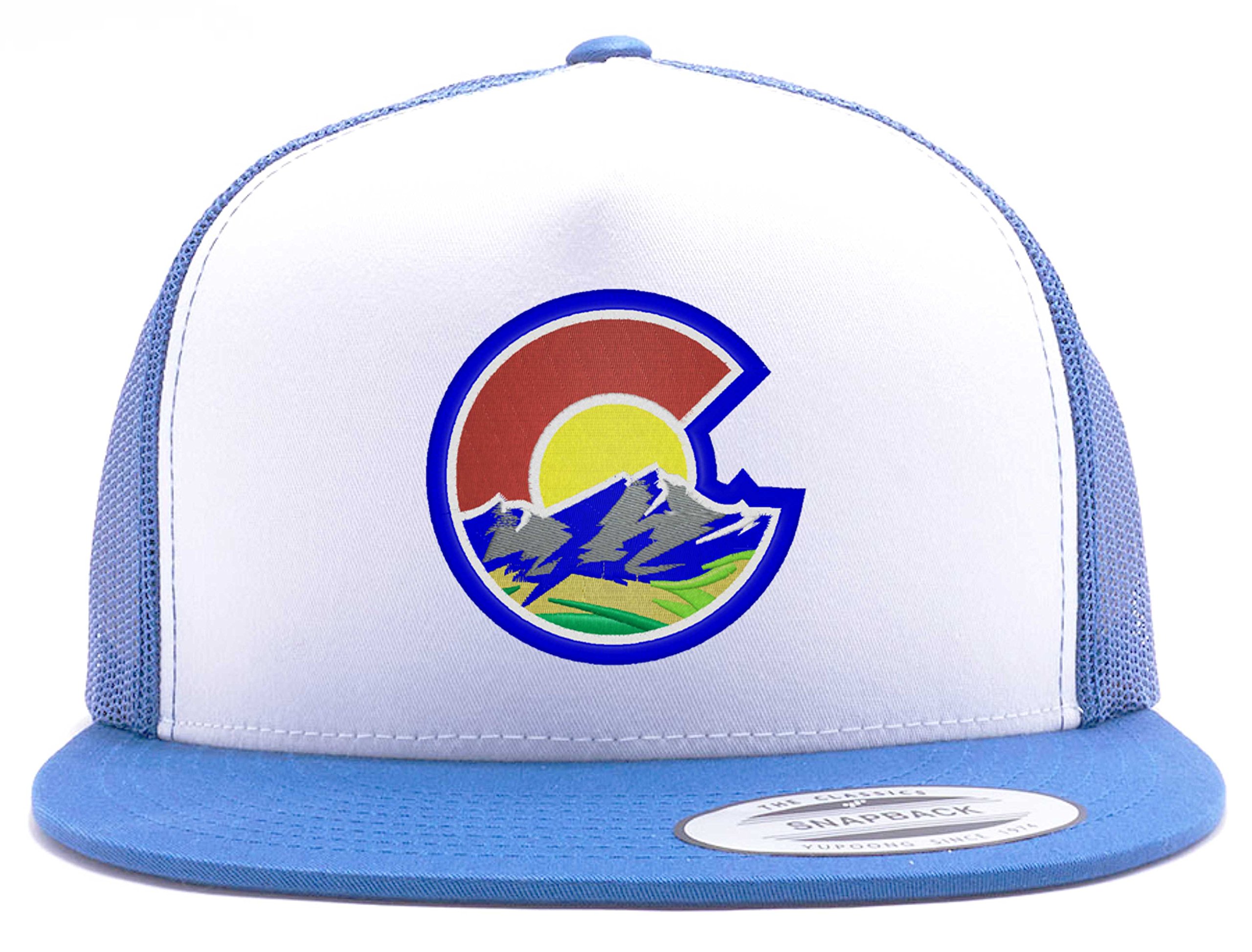 Colorado Flag C Nature Outline Raised Flat Bill Trucker Hat