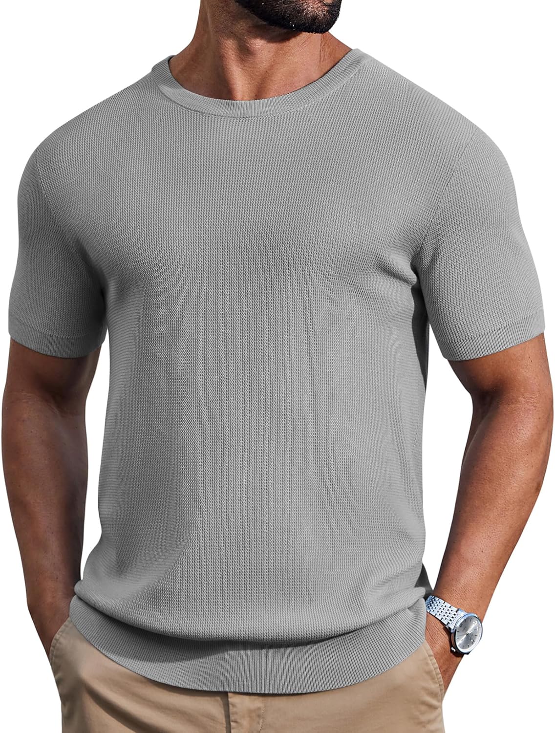 COOFANDY Mens Knit T-Shirts Casual Short Sleeve Crewneck Shirt Textured Pullover Tees