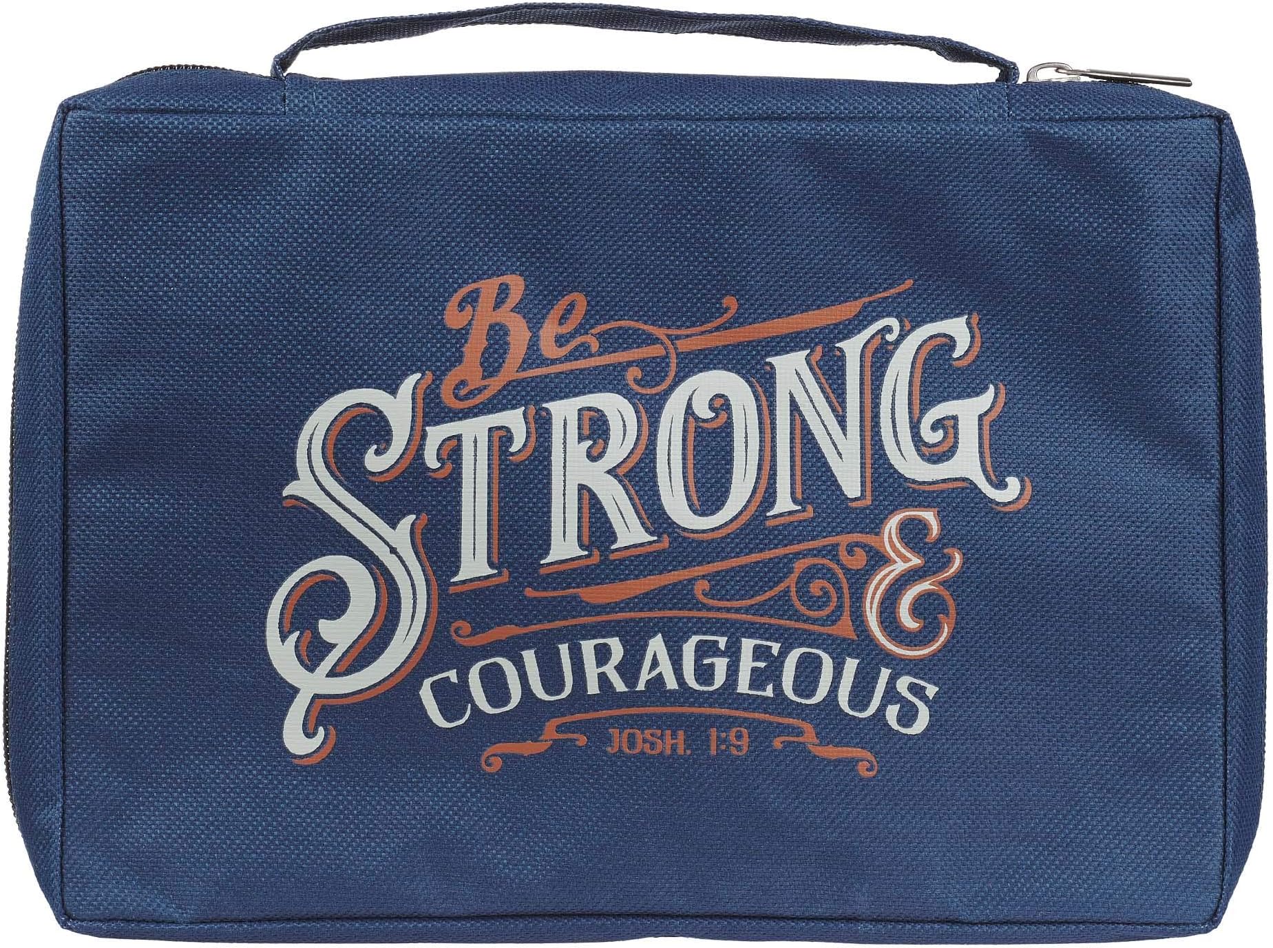 Christian Art Gifts Men/Women's Bible Cover Be Strong & Courageous Joshua 1:9, Navy Canvas, Large