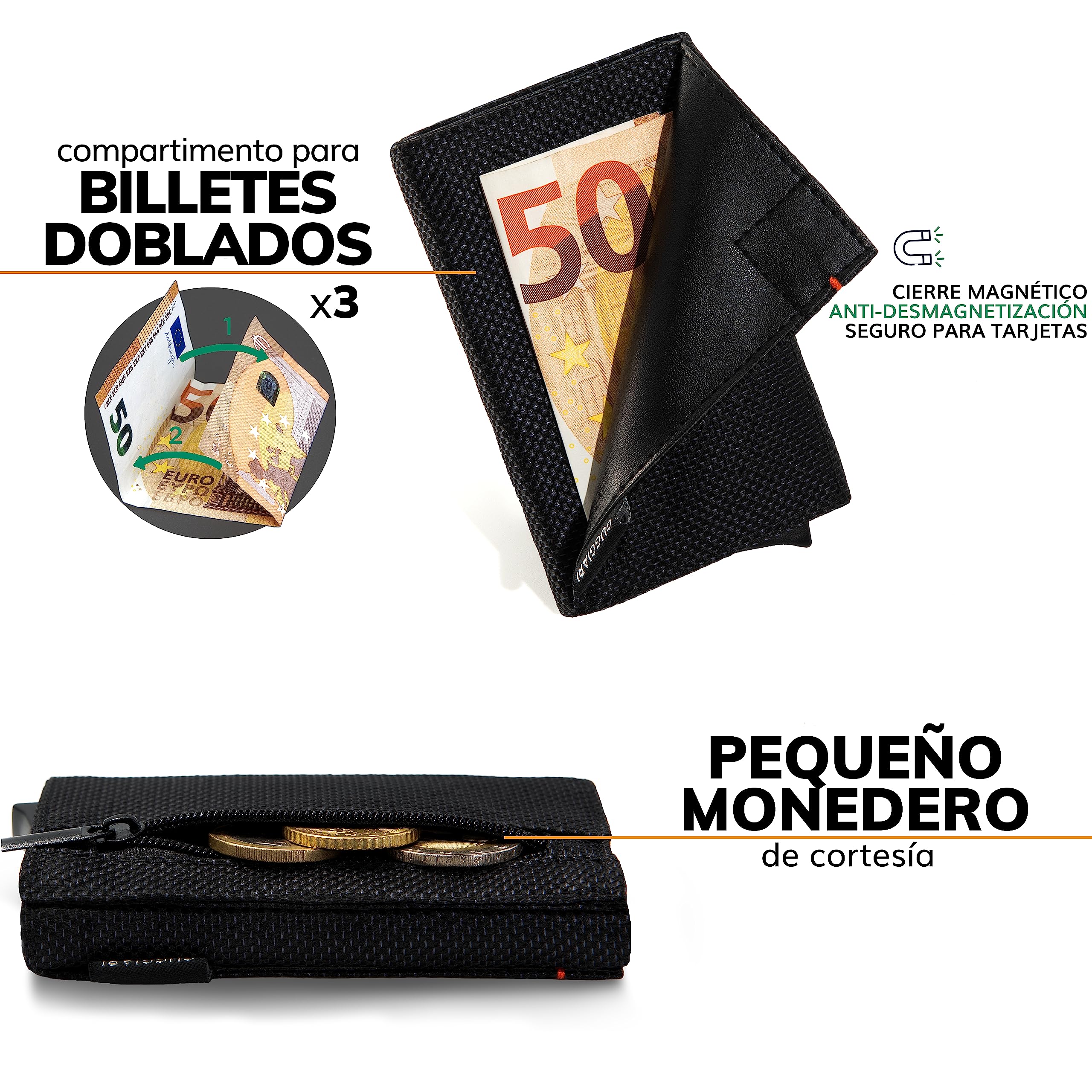GUGGIARI® Tarjetero Hombre con Monedero y Cierre Magnético - Cartera RFID de Aluminio