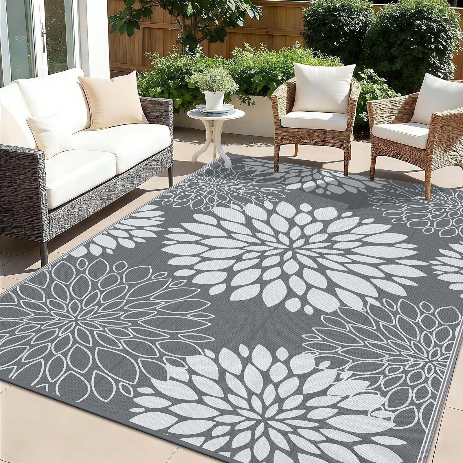 Ileading Waterproof Outdoor Rug 6x9, Reversible Plastic Straw Patio Rug, Portable Indoor Outdoor RV Camping Mat Carpet for Deck, Porch, Balcony,