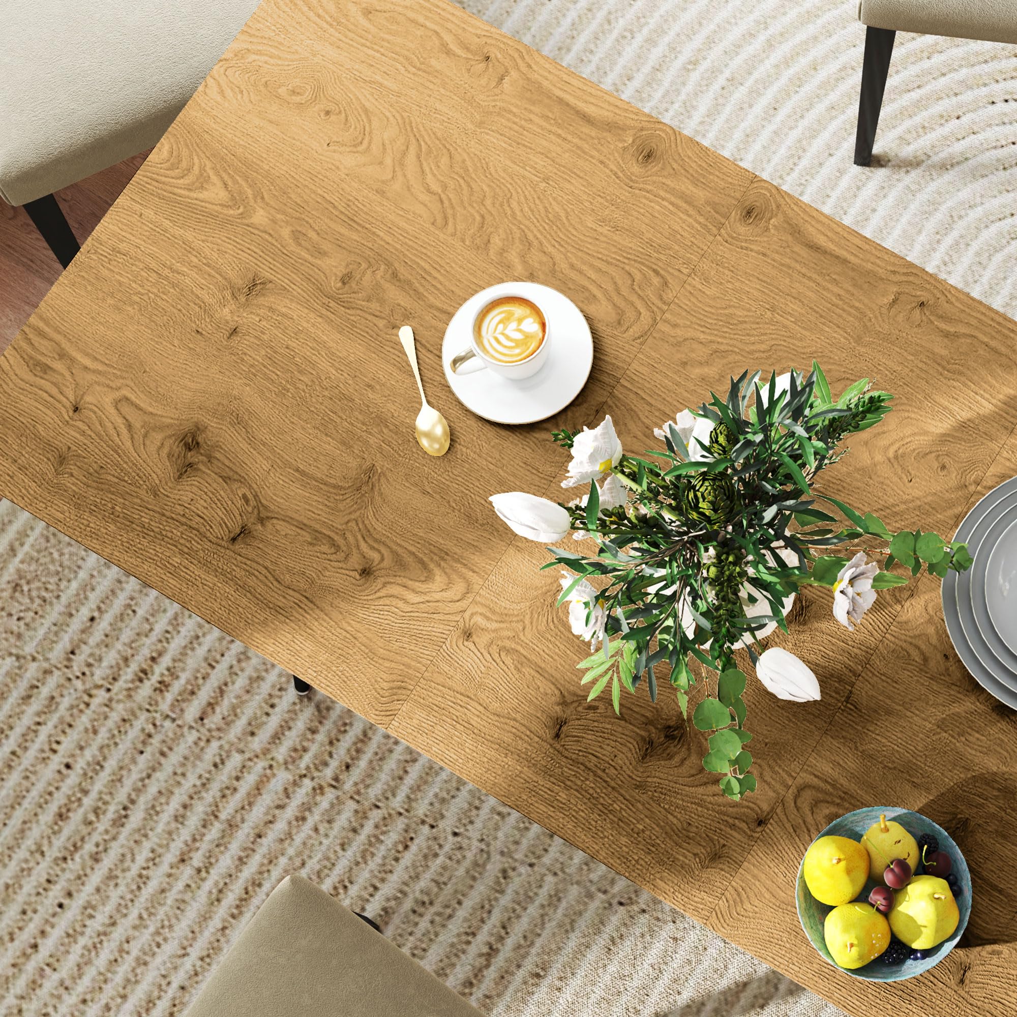 HOMCOM Esstisch ausziehbar rechteckig Küchentisch für 6-8 Personen mit Holzoptik, Schiebeschienen und Verriegelungen Esszimmertisch, Naturholz, 120-160 cm