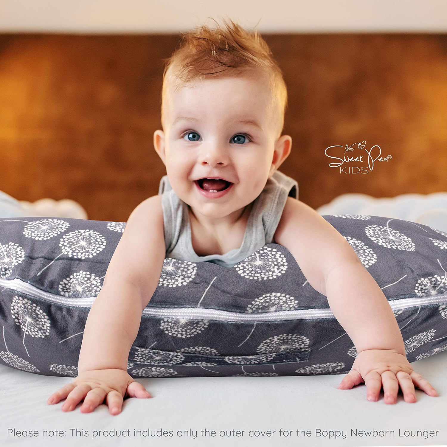Sweet Pea Kids Newborn Lounger Minky Cover for Infant Pillow Insert Gray Dandelion