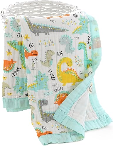 Miniatura 3 de Jay & Ava Manta suave de algodón para bebé, 42 x 42 pies, manta de muselina de 4 capas para cuna, dinosaurio verde