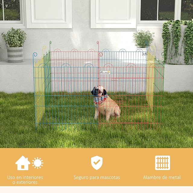Foto 6 de 8 de PawHut Parque Plegable para Perros de 8 Paneles Ø156x60 cm Multicolor