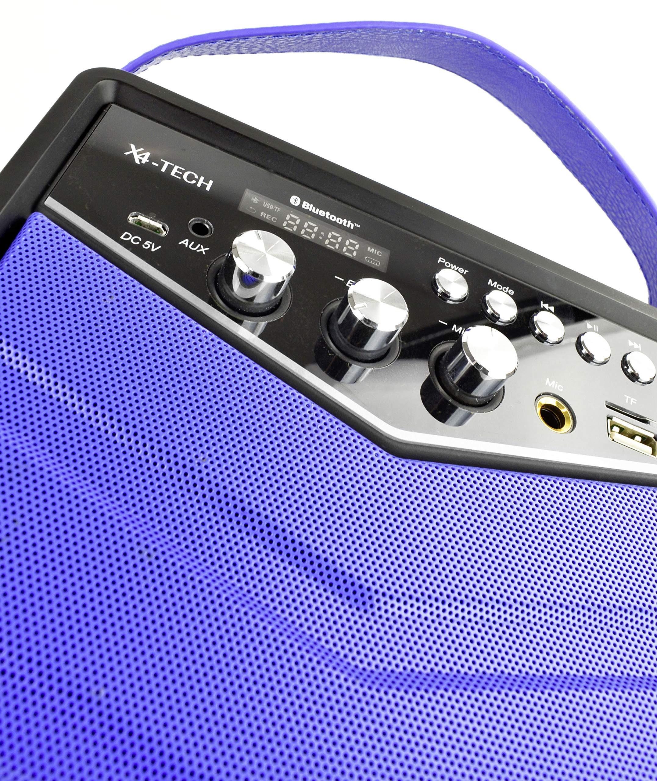 X4-TECH Rockstar – Tragbarer Lautsprecher - Mobile Soundanlage - Karaoke Anlage Party Discokugel Discolicht USB SD Echo-Funktion Akku