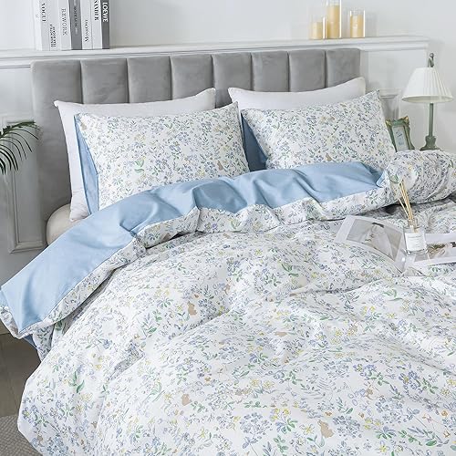 Miniatura 59 de HoneiLife - Juego de funda de edredón floral 100% algodón, 3 piezas, botánica, ropa de cama con cierre de cremallera y lazos en las esquinas