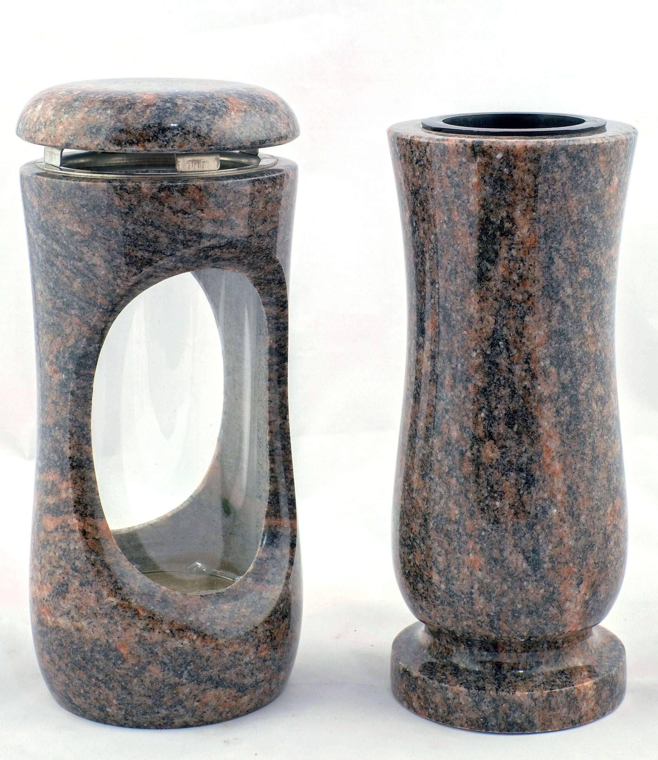 designgrab Set Grablampe Design-Small 27 cm & Vase Taille Medium aus Gneis – rötlich-grau, hochglanzpoliert & handgefertigt