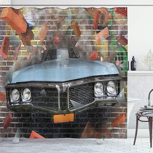 Miniatura 23 de Ambesonne Cortina de ducha de perro salchicha, cachorro salchicha sobre un fondo turquesa abstracto, animal de raza pura, juego de decoración de