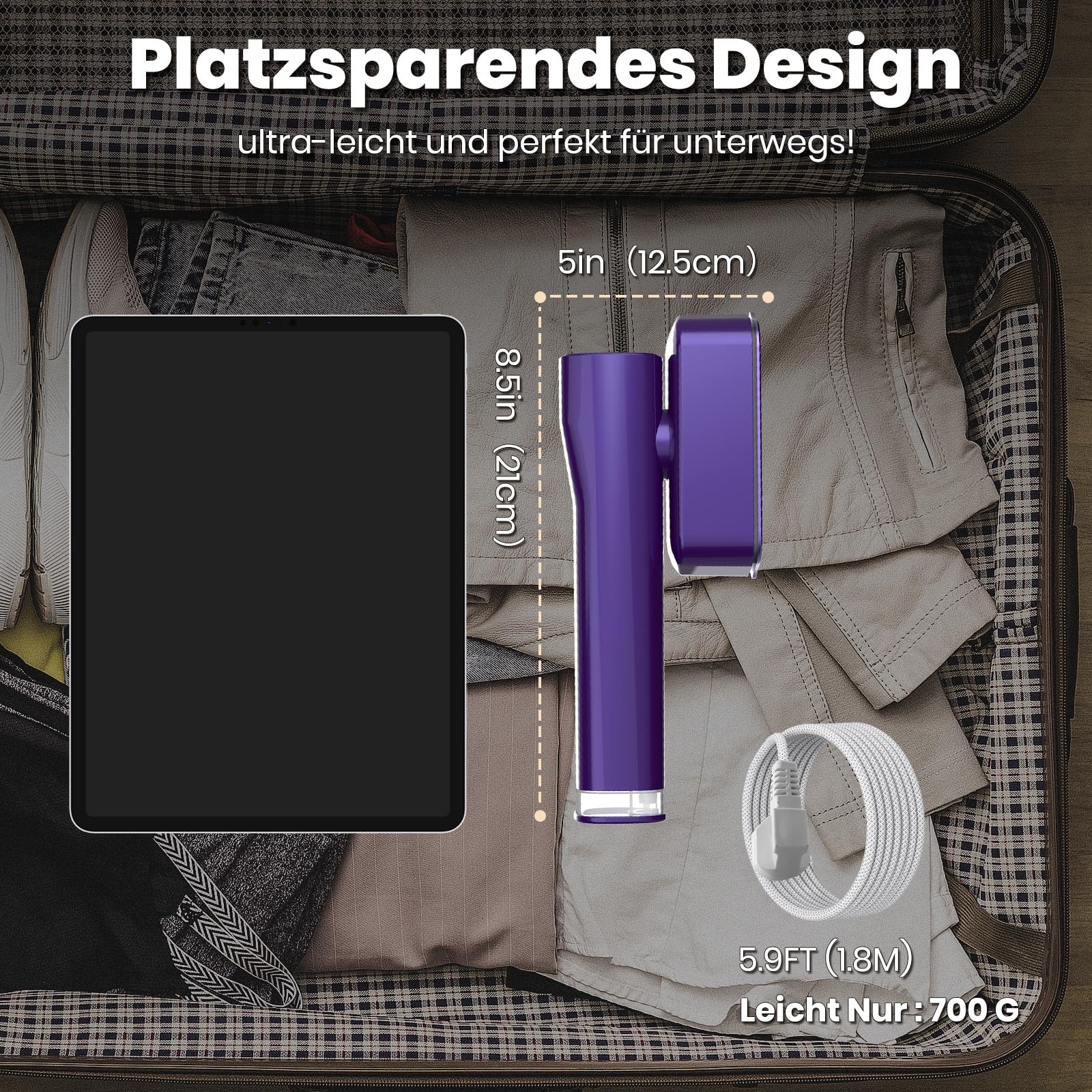 Plancha de vapor, portátil y manejable, calentamiento rápido de 15 segundos, plancha de vapor 2 en 1 para viajes globales y vacaciones