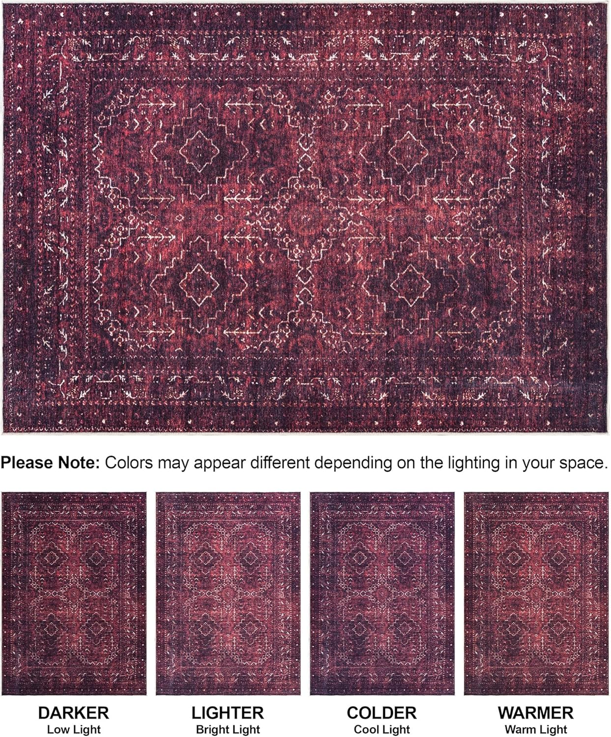 Bloom Rugs Washable Non-Slip 7 ft Runner - Dark Red Traditional Bordered Runner for Entryway, Hallway, Bathroom, and Kitchen - Exact Size: 2.5' x 7'