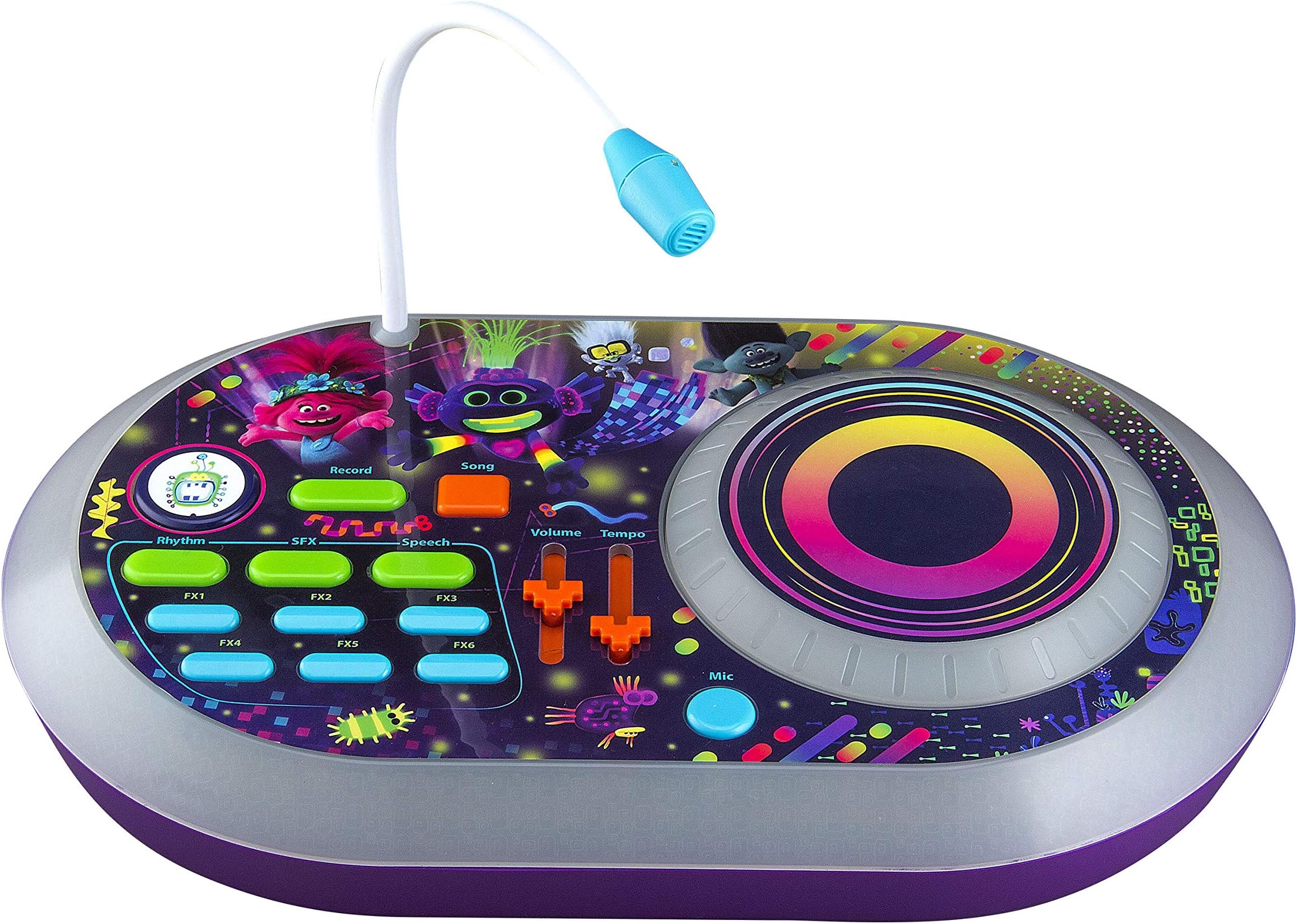 eKidsTR-625 Trolls World Tour DJ Trollex Party Mixer Turntable Toy for Kids, Built in Microphone, Record, Sound Effects, LED Light Show, 280.0 mm*370.0 mm*75.0 mm