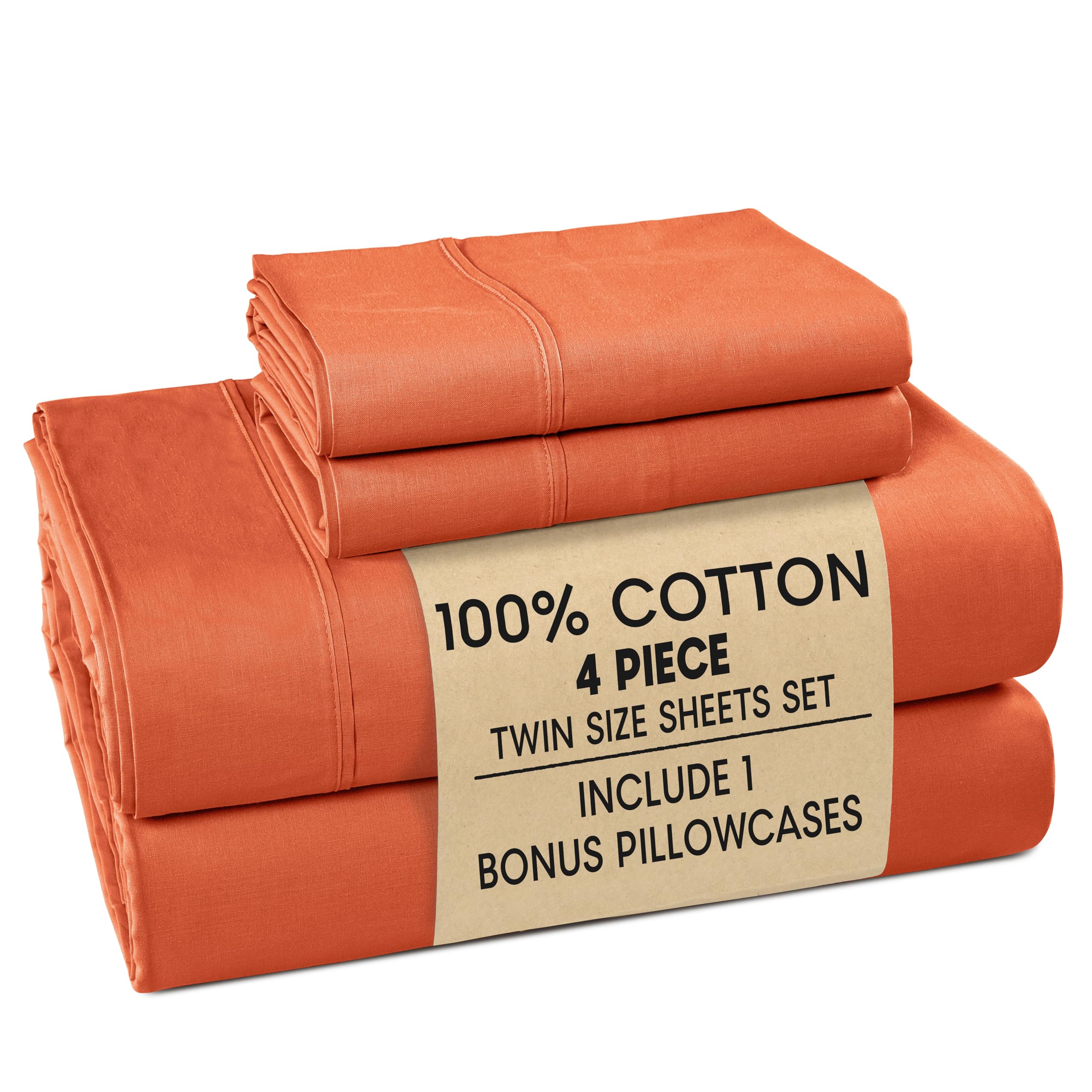 Photo 1 of Casa Platino 100% Cotton Sheets Twin – Breathable Crisp Percale Twin Mattress Sheets with 2 Pillowcases, 15" Deep Pocket Fitted Sheet, Ultra Soft & Cozy Feel for Great Nights Sleep – Rust