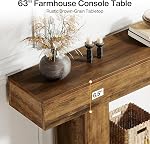 Tribesigns 63" Console Table, Farmhouse 2-Tier Entryway Table with U-Shaped Base, Narrow Long Wood Sofa Table Behind Couch Table for Living Room, Hallway, Foyer, Vintage Brown