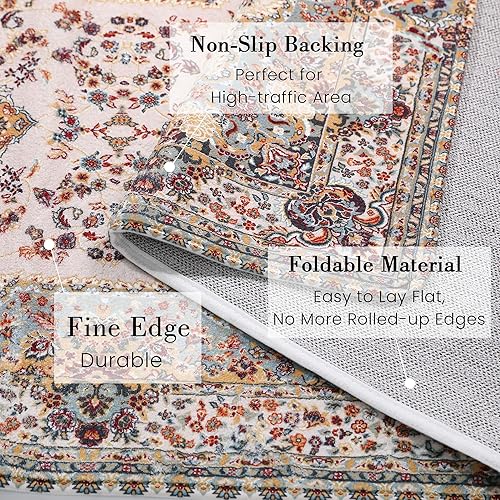 Miniatura 3 de Alfombra antideslizante de 2 x 7 pies, alfombra de pasillo con estampado vintage, lavable, de pelo bajo, alfombra de entrada, pasillo, alfombra de